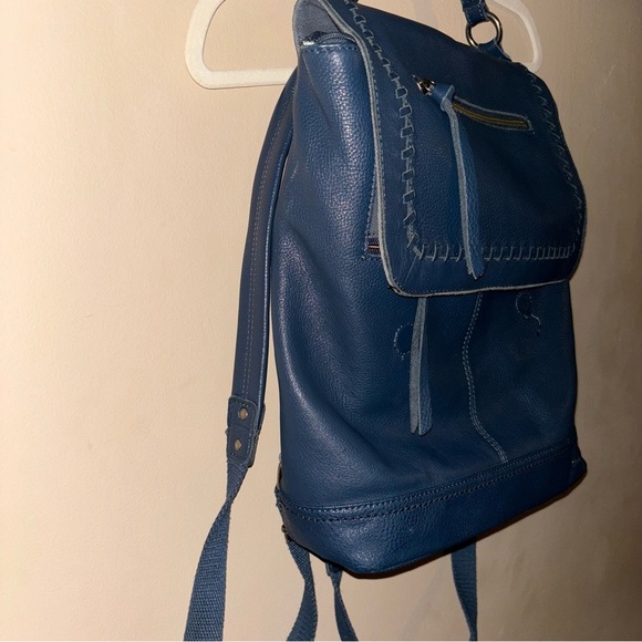 The Sak Blue Pebbled Leather and Canvas Whipstitch Flap Backpack - Picture 5 of 16